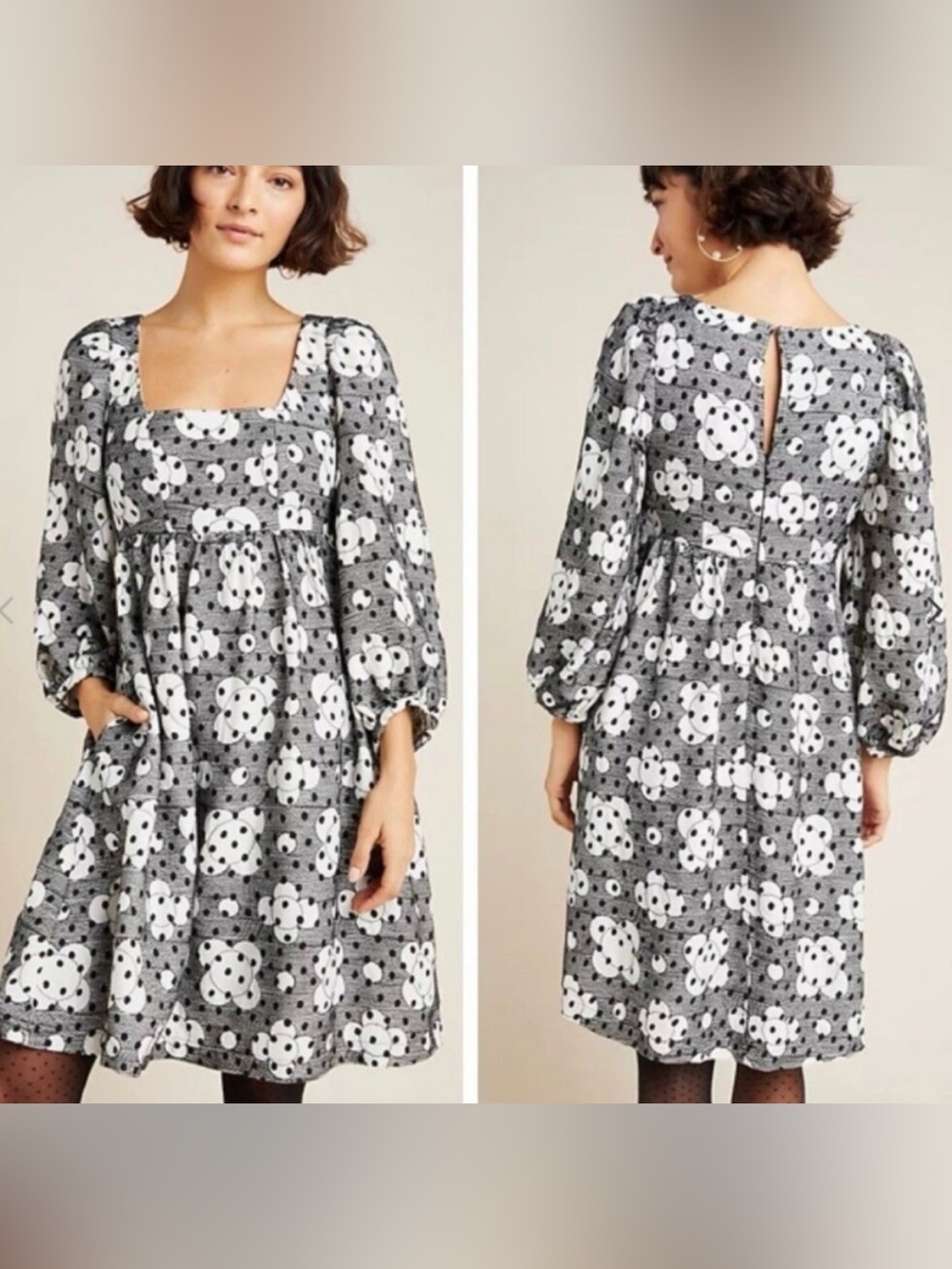 Anthropologie Retro Floral Polka-Dot Babydoll Dress